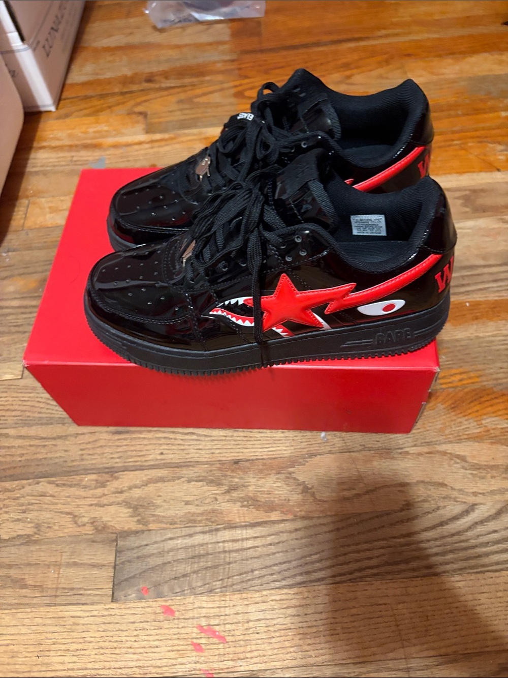 Bape Kids Black & Red Shark Star Low Sneakers